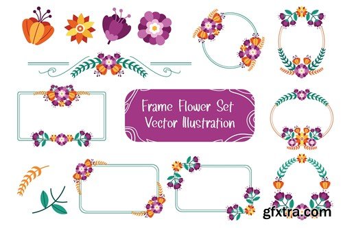 Frame Flower Set Vector Illustration QJ5DPU3