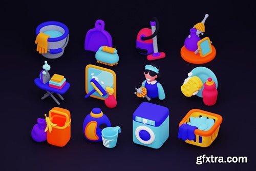Household Cleaning 3D Icons 2KKX3Z3