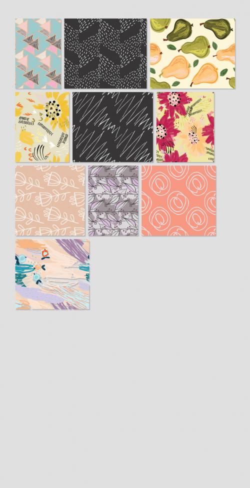 Seamless Pattern Collection with Hand Drawn Rough Abstract Strokes and Floral Elements 593805939