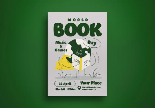 Green Cartoon World Book Day Flyer Layout 582979883