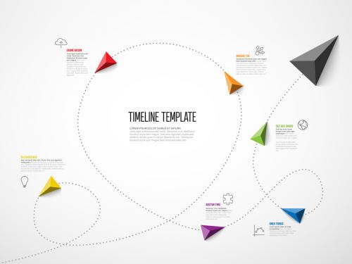 Infographic dotted curved timeline template with triangle arrows 583099573
