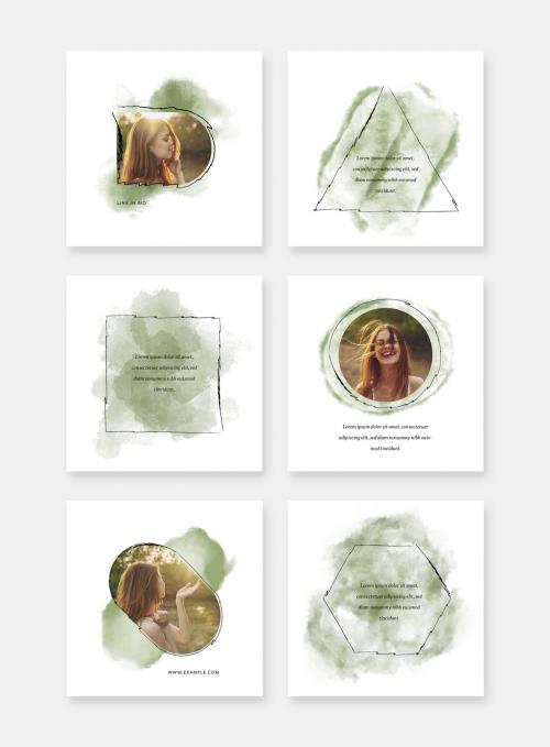 Creative Social Media Posts With Green Watercolor Smudges and Photo Placeholders 574343661