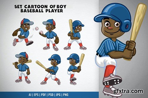 Set Cartoon of Cute Boy Baseball Player 6CUC2J8