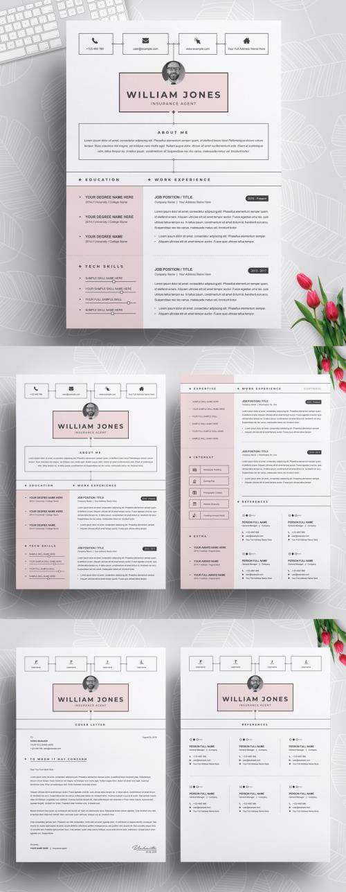 Resume and Cover Letter Layout with Pink Accents 279909553