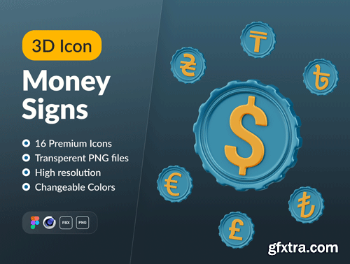 Money Signs 3D Icon Set Ui8.net