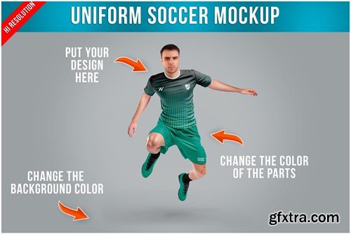 A Soccer Player in Uniform Jumping Mockup RGHJB7E
