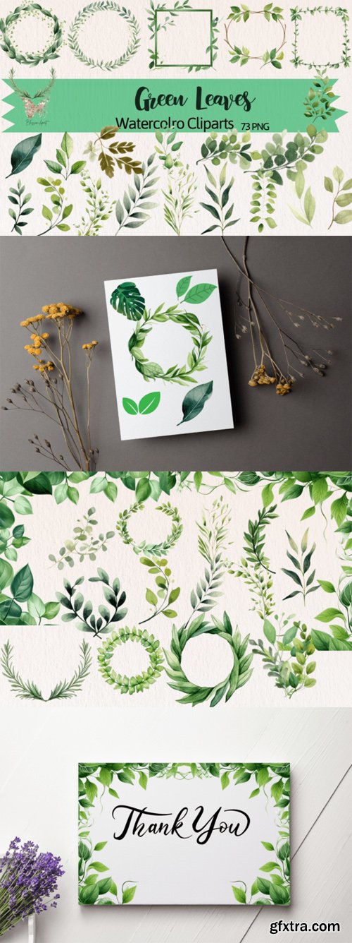Watercolor Green Leaves PNG Clipart