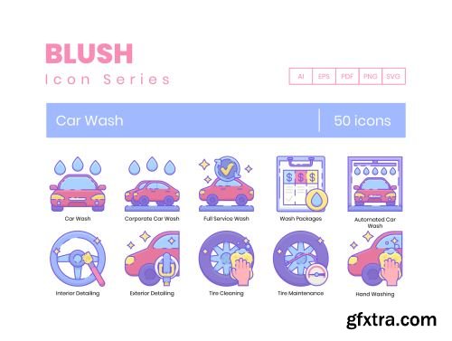 50 Car Wash Icons | Blush Series Ui8.net