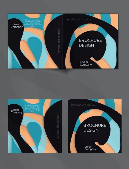 Brochure Cover Layout with Paper Cut Wavy Overlapping Shapes 581558852