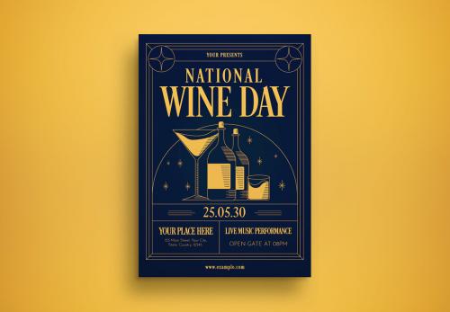 Gold Art Deco National Wine Day Flyer Layout 582992057