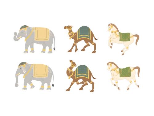 Indian Elephant Camel and Horse in Royal Dress 579071965