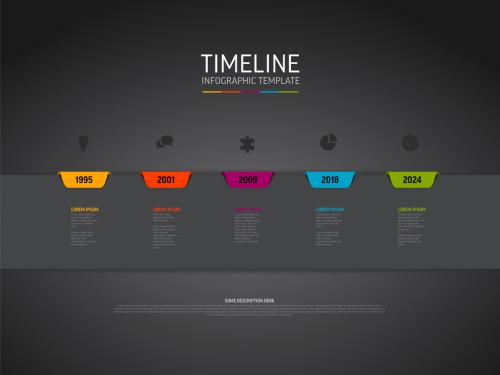 DarkTimeline template with colorful tabs icons and description 569529928