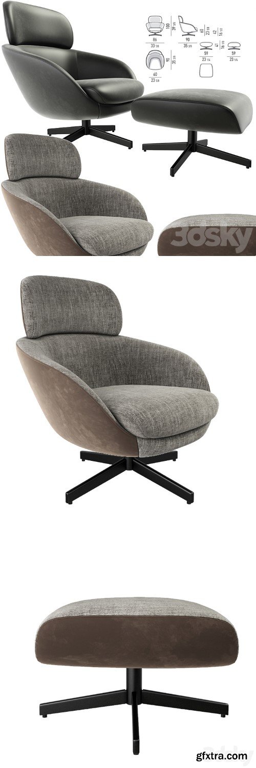 Minotti Russell Arm Chair With Puff