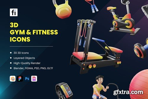 3D Gym & Fitness Icons GFTXDPJ