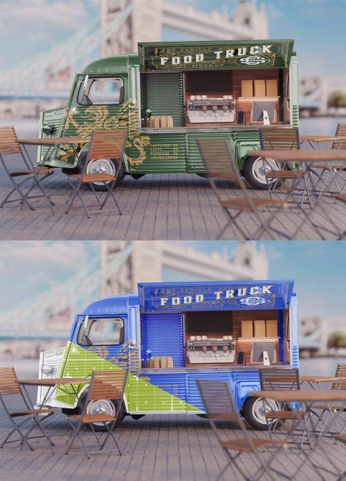 Opened Vintage Food Truck Scene Mockup 583859736