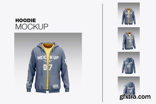 Open Zipped Hoodie with T-shirt Mockup 6R554P7