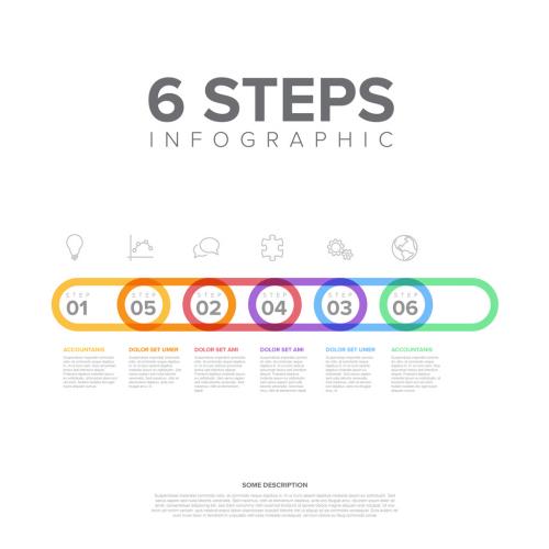 Six rounded horizontal steps elements template made from thick line ovals 586878021