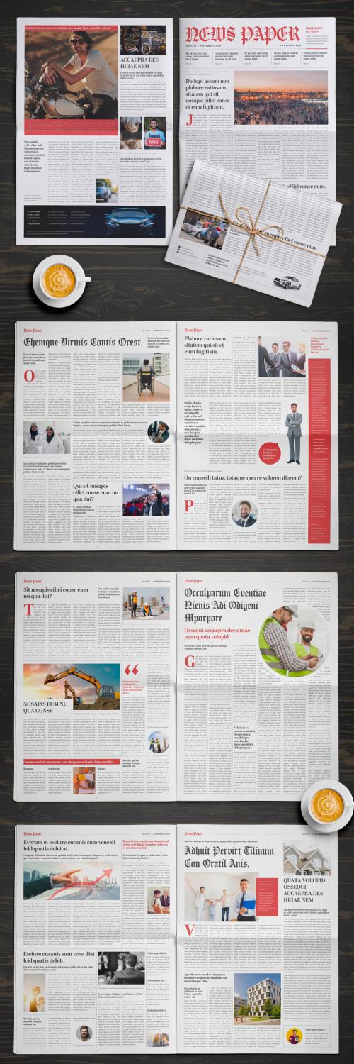 Newspaper Layout with Red Accents 568816614