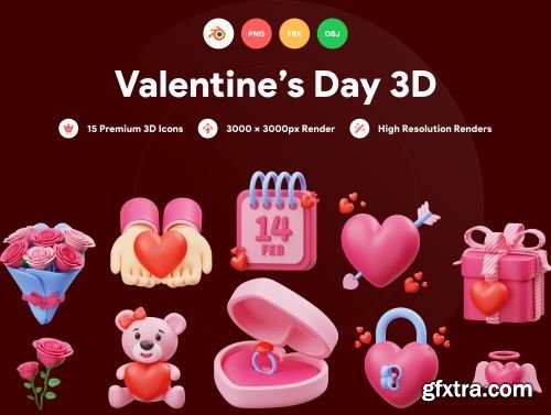 Valentines 3D Illustration Ui8.net