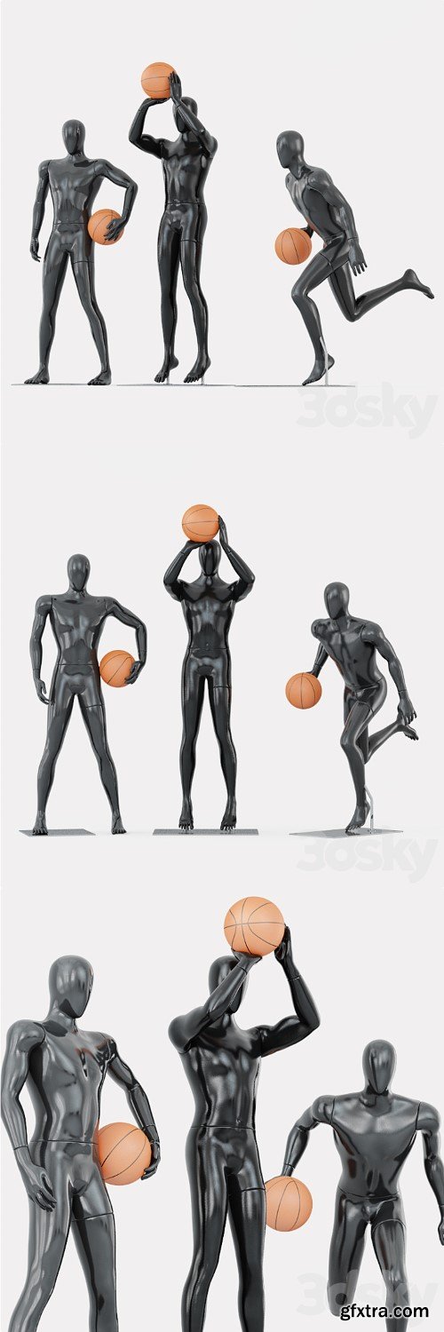 Three faceless mannequins basketball 29