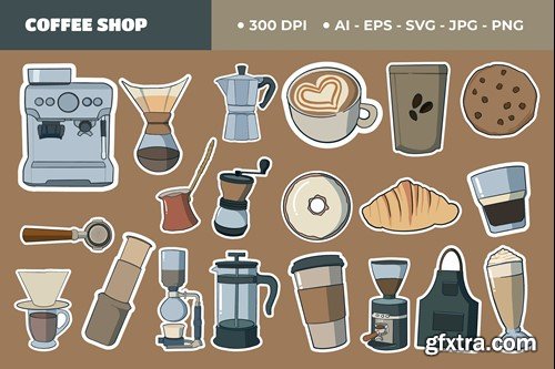 Coffee Shop Equipment Cute Sticker Set MYQ85M7