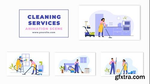 Videohive Housekeeping Services Flat Characters Animation Scene 47275516