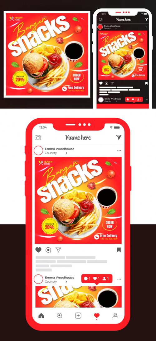 Burger Snacks Food Social Media Post Design Template 586505810