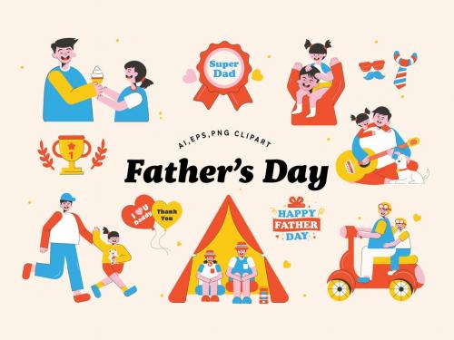 Father's Day Daddy Daughter Illustration Set 587294944