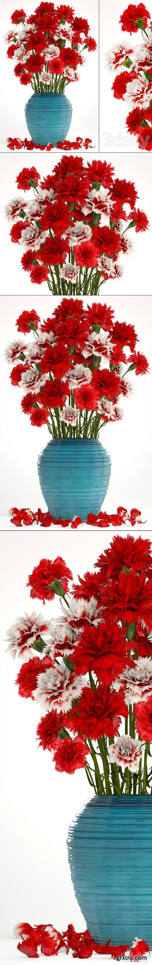 Bouquet of flowers 13. Carnation, vase, red flowers, decor