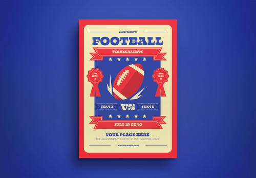 Red Flat Illustration Football Tournament Flyer Layout 580580829