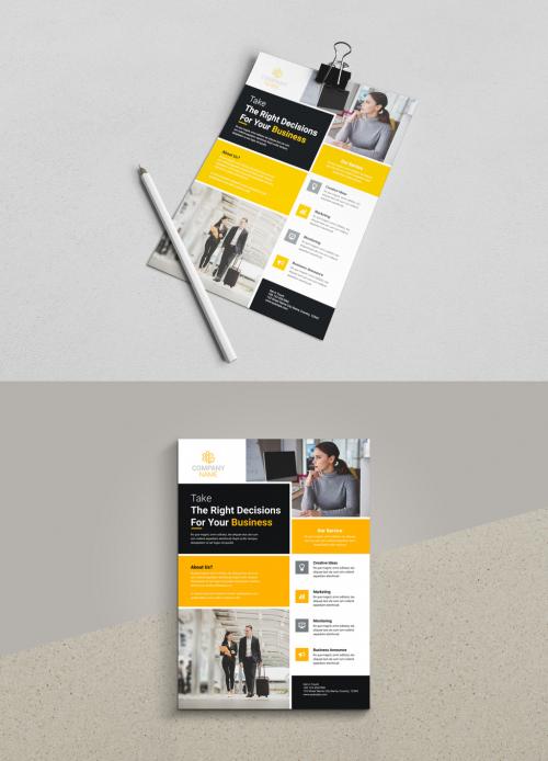 Corporate Flyer Layout with Graphic Elements and Orange Accents 580918051