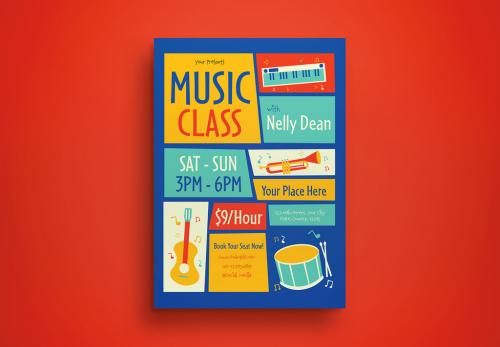 Blue Mid Century Music Class Flyer Layout 580580995