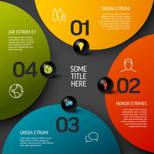 Abstract dark schema template with four circle sections / steps 581767537