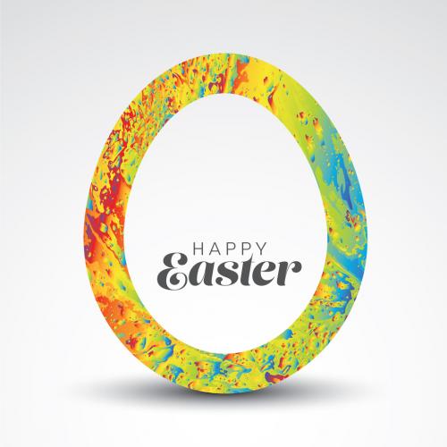 Colorful Happy Easter - minimalist easter card with egg cut from color spots texture 581767560