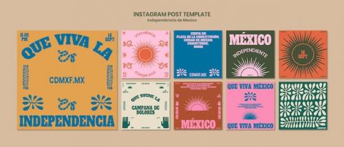 Premium PSD | Flat design mexico independence day instagram posts Premium PSD