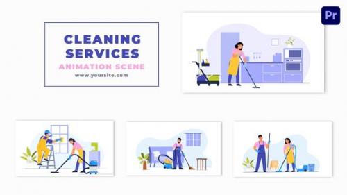 Videohive - Housekeeping Services Flat Characters Animation Scene - 47354728