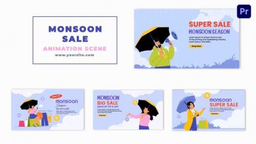 Videohive - Monsoon Sale Offer Flat Character Animation Scene - 47354843