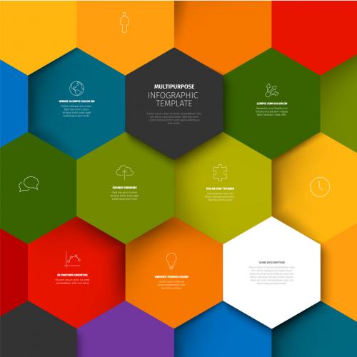 Multipurpose colorful hexagon mosaic infographic template 574308429