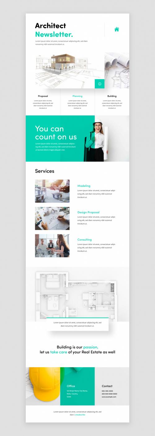 Architect Newsletter Layout With Teal Accent And Organized Structure 574343292