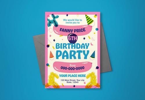 Pink Riso Print Kids Birthday Invitation 573490752