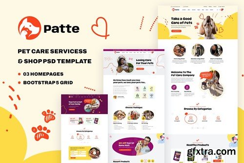 Patte | Pet Care Services PSD Template CQLVJA8