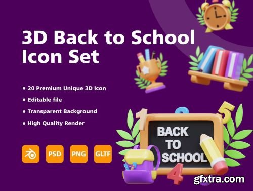 3D Back to School Item icon set Ui8.net