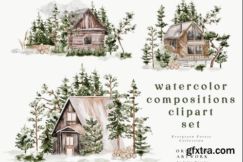 Evergreen Watercolor Forest House EW8ADXW