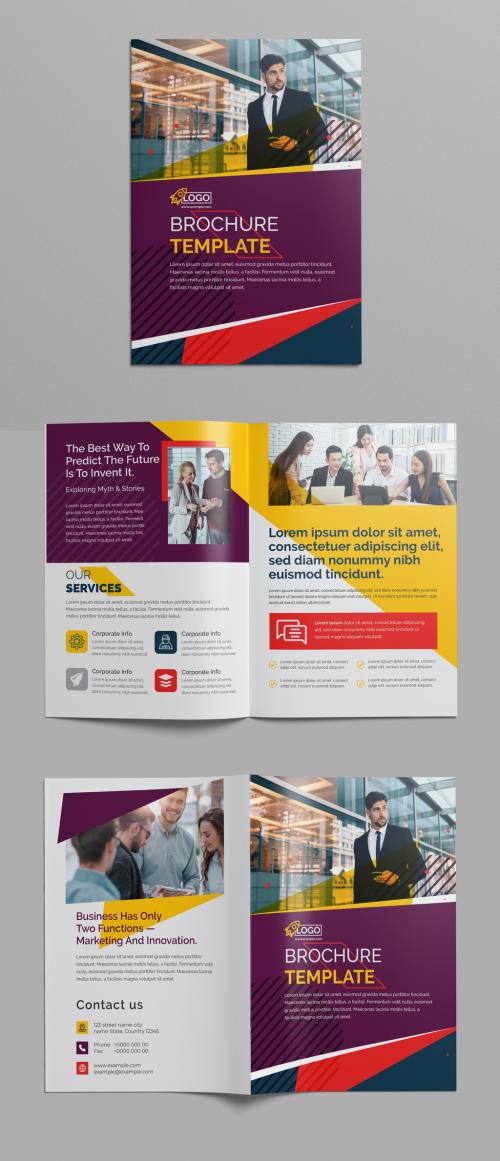 Corporate Bifold Brochure Template With Multicolored Layout 582361979