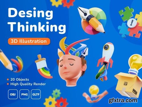 20 3D Design Thinking Icon Set Ui8.net