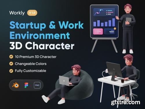 Workly - Startup & Work Environment 3D Character Ui8.net