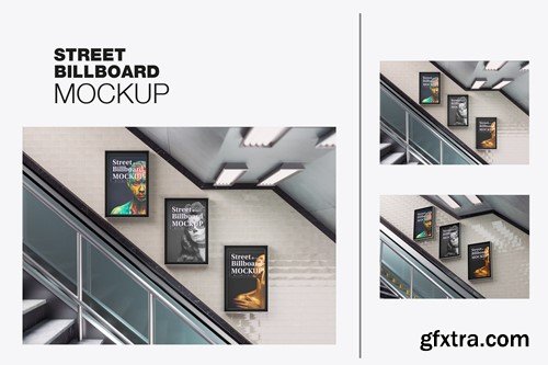 Subway Scene with 3 Advertisement Posters Mockup TCCVZP2