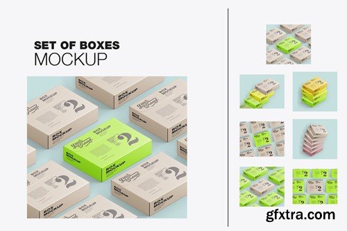 Set of Flat Cardboard Boxes Mockup DLG2LSF