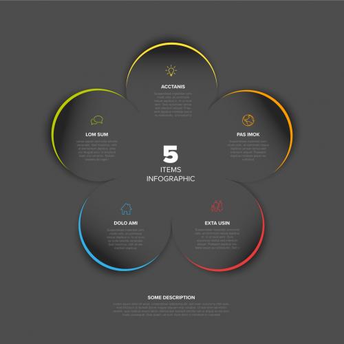Minimalistic five steps items elements dark template with color borders 575936110
