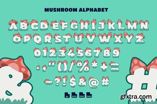 Mushroom Cartoon Alphabet Typography FMWTSJN